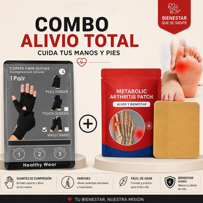 COMBO ALIVIO - Guantes de Compresión con Tecnología de Cobre (par) + Parches para pies de regalo🎁 – Alivio y comodidad diaria