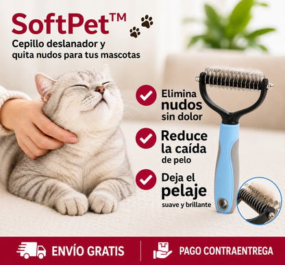 Cepillo QuitaNudos SoftPet™ — Saca el pelo muerto y los nudos de una pasada sin dolor