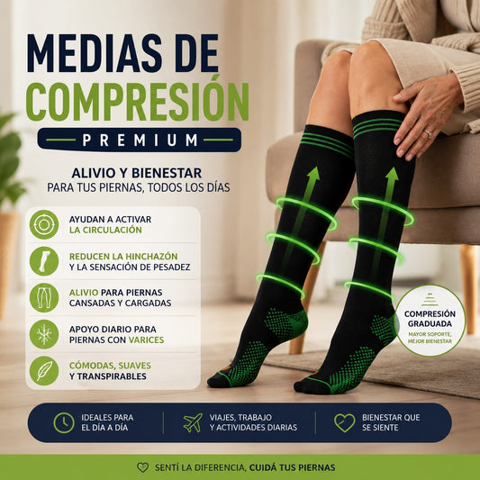 Par de Medias de Compresión de Alivio Premium - Mejoran la Circulación y Alivian la Hinchazón