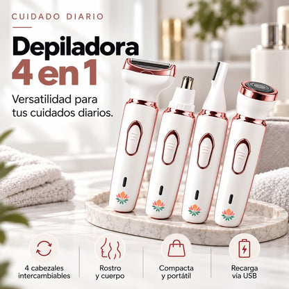 VELUA - Depiladora 4 en 1 - Depila sin dolor el rostro y el cuerpo