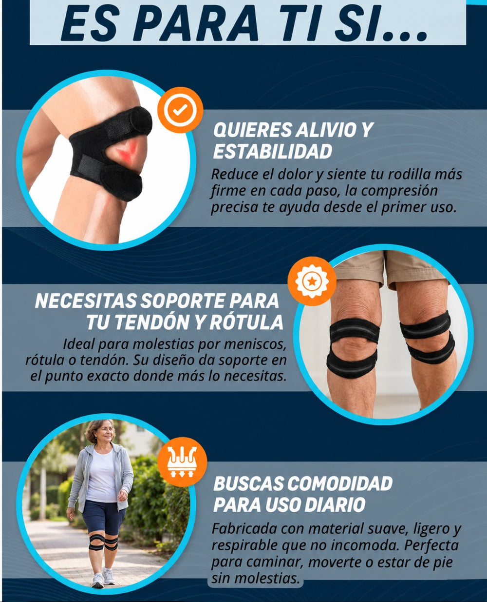 Es para ti si buscas alivio, soporte para rótula y tendón, y comodidad diaria